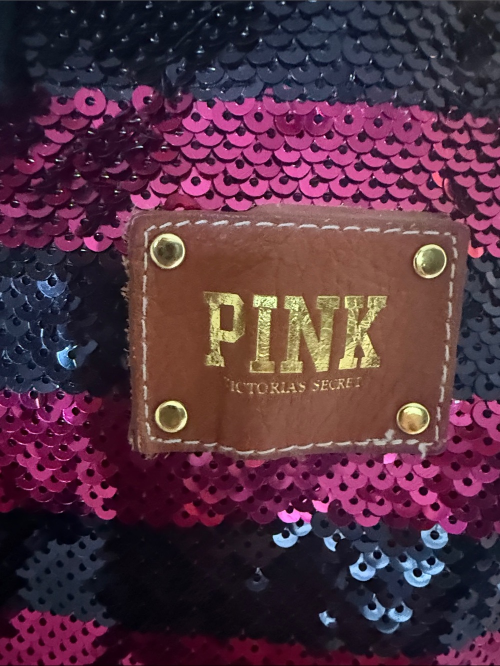 PINK Victoria's Secret Hot Pink and Black Sequin Stripe Tote - Picture 2 of 5